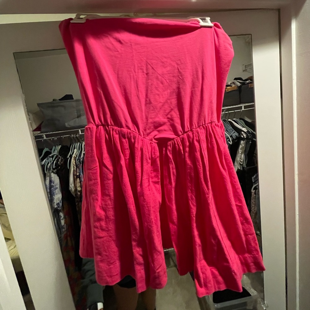 Free People Hot Pink Strapless Drop Waist Mini Dress